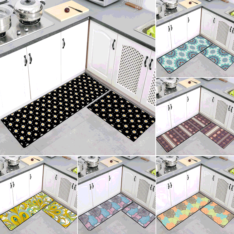 Two-piece kitchen floor mat set, printed carpet, entrance mat, bathroom floor mat, modern and simple kitchen carpet