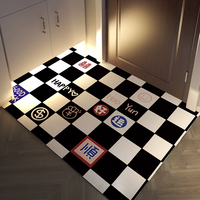 The simple checkerboard floor mat for the entrance door is waterproof, non-washable and anti-slip. The floor mat for the main entrance can be cut Item Picture