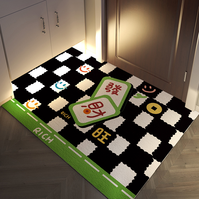 The simple checkerboard floor mat for the entrance door is waterproof, non-washable and anti-slip. The floor mat for the main entrance can be cut Specification image