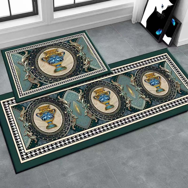 Light Luxury series Ethnic style kitchen mat, water-absorbing and oil-absorbing floor mat two-piece set, exotic style bathroom entrance door foot mat details Picture