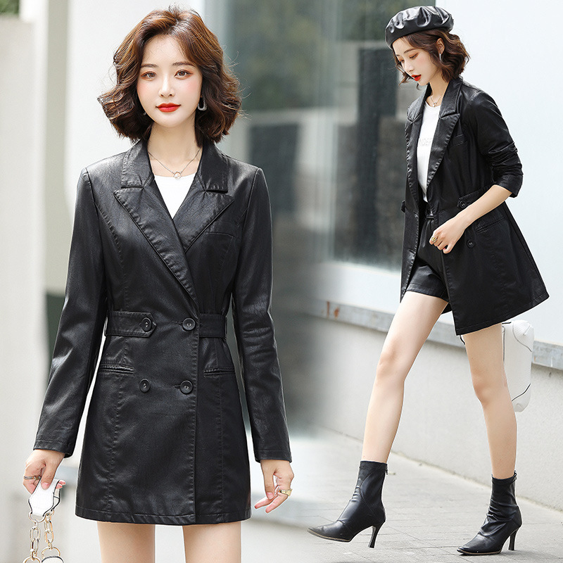 Retro Hong Kong-style casual small suit jacket for women, 2022 Spring and Autumn new Korean-style elegant pu leather suit jacket