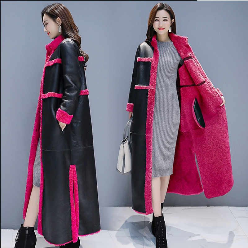 The 2022 winter new cotton-padded women's fur one-piece contrasting color mid-length knee-length thick coat can be worn on both sides details Picture
