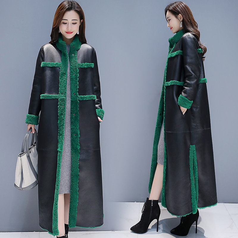 The 2022 winter new cotton-padded women's fur one-piece contrasting color mid-length knee-length thick coat can be worn on both sides