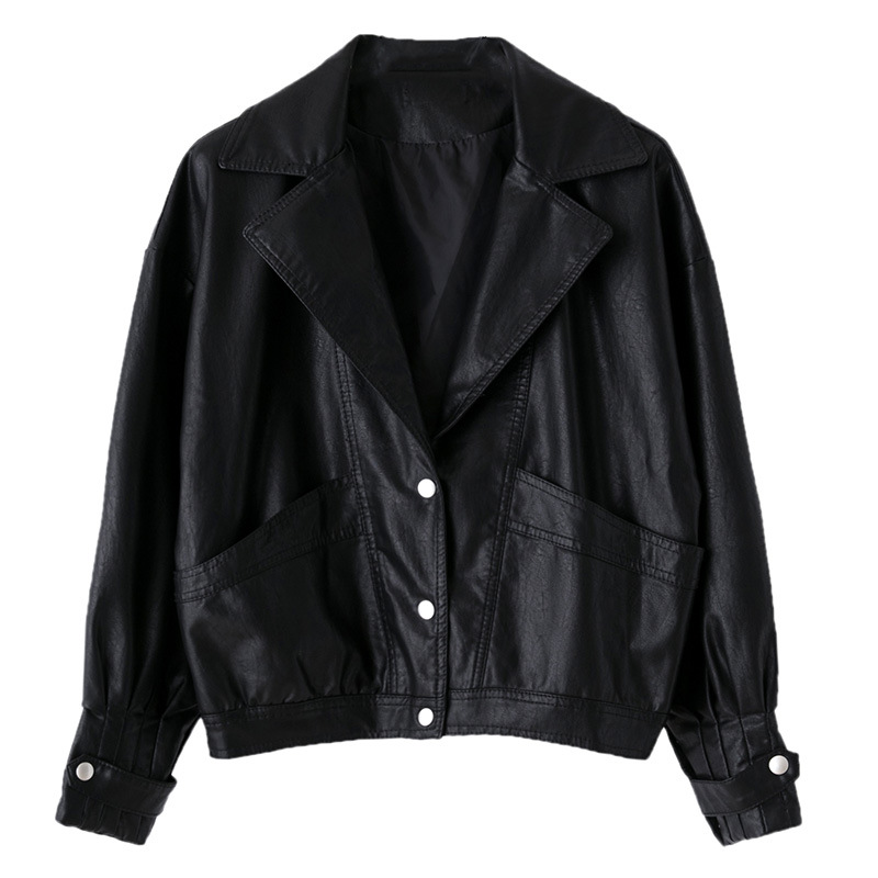 Black pu leather women's 2022 Spring and Autumn new fashionable Korean bf style loose short casual jacket is trendy Item Picture