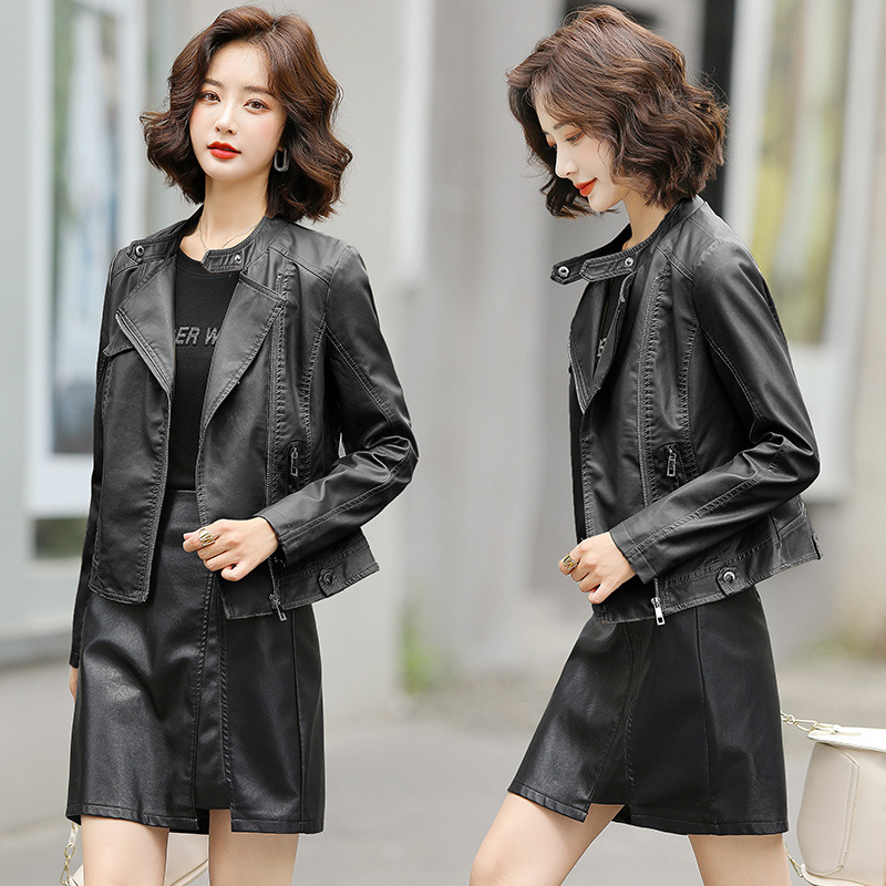 A new Spring and Autumn 2022 slim-fit fashion PU motorcycle leather jacket for women, a short and casual small coat Application Scenario