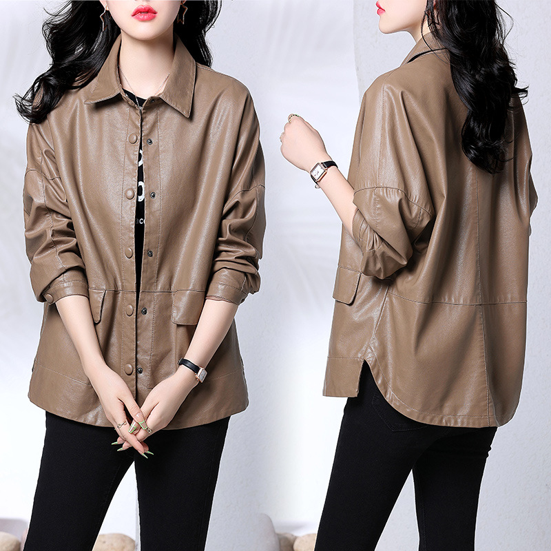 A stylish short leather jacket for women's Spring and Autumn 2022 new Korean style loose and slimming PU leather motorcycle jacket Specification image