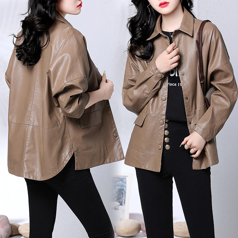 A stylish short leather jacket for women's Spring and Autumn 2022 new Korean style loose and slimming PU leather motorcycle jacket