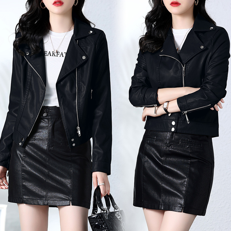 A short leather jacket for women, a retro, fashionable and casual PU jacket top for the autumn of 2022