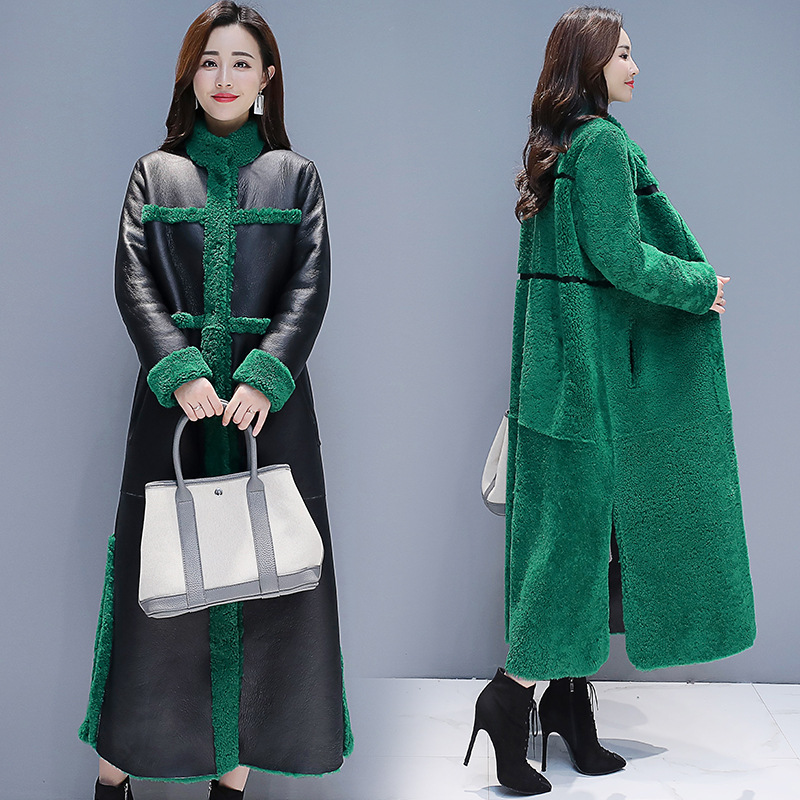 The 2022 winter new cotton-padded women's fur one-piece contrasting color mid-length knee-length thick coat can be worn on both sides Specification image