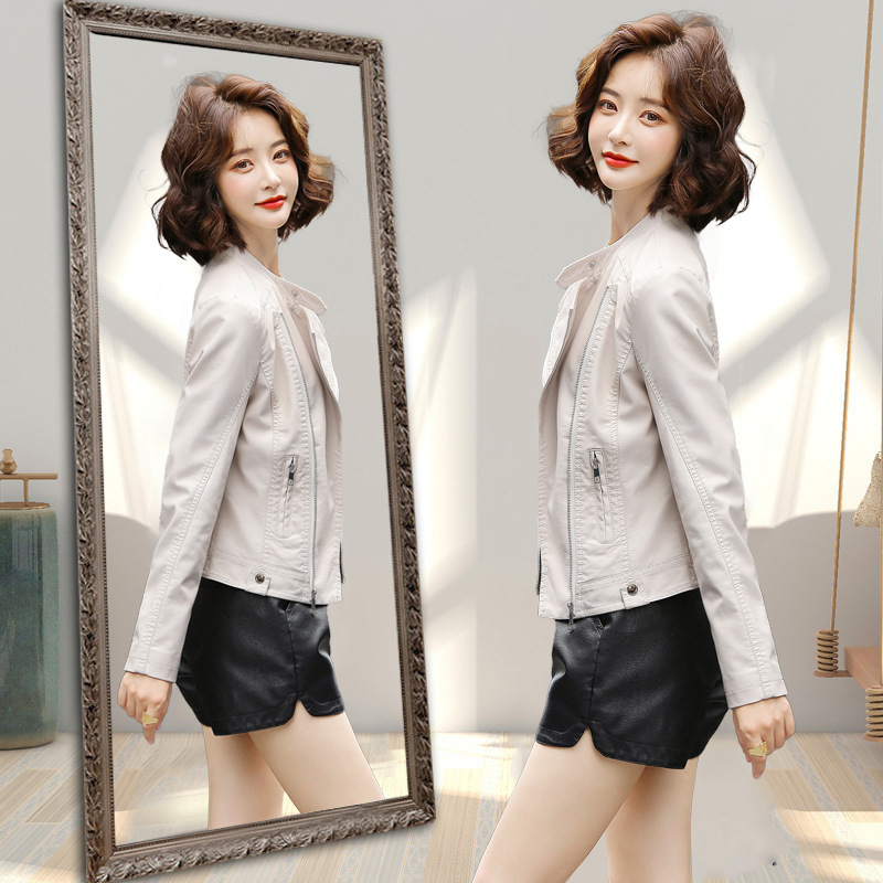 A new Spring and Autumn 2022 slim-fit fashion PU motorcycle leather jacket for women, a short and casual small coat Specification image