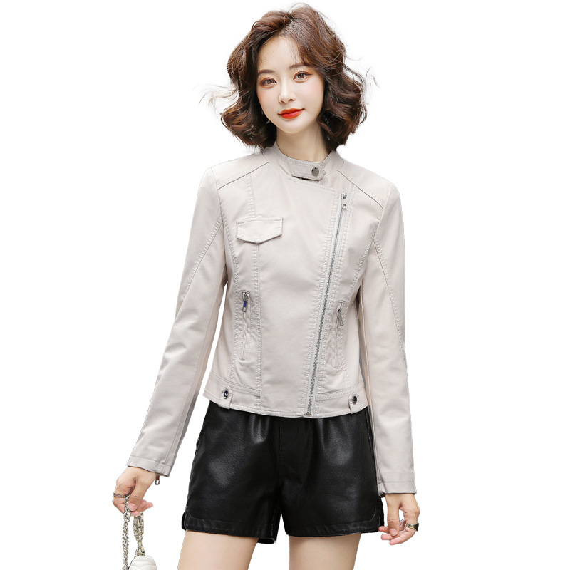 A new Spring and Autumn 2022 slim-fit fashion PU motorcycle leather jacket for women, a short and casual small coat Item Picture