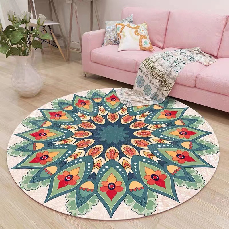 Round carpet, Central European ethnic style, mandala shaped bedroom bedside carpet, hanging cradle, computer chair, floor mat, yoga mat details Picture