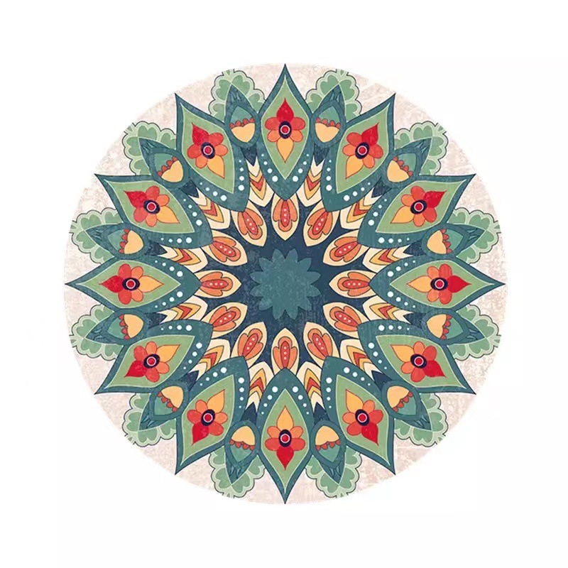 Round carpet, Central European ethnic style, mandala shaped bedroom bedside carpet, hanging cradle, computer chair, floor mat, yoga mat Application Scenario
