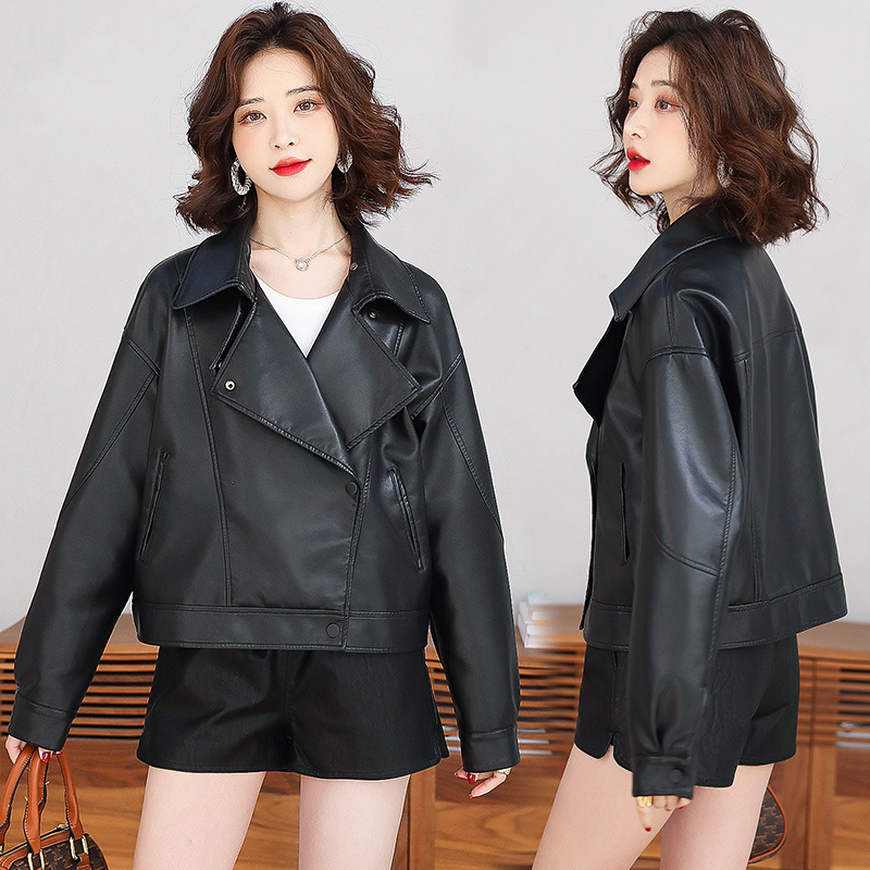 小皮衣女士欧洲站2022春秋装新款韩版短款机车服宽松pu皮夹克外套