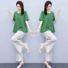 2022 New Women's summer two-piece overpants, loose pluse-sized top, cotton and linen wide-leg pants, casual and fashionable set for women details Picture