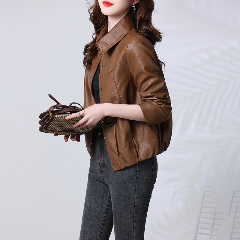 Women's 2022 autumn new lapel long-sleeved PU leather Korean-style slim-fit short motorcycle leather jacket Application Scenario