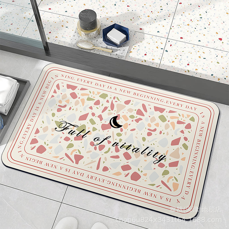 现货硅藻泥地垫 水墨碎花吸水速干脚垫浴室垫轻奢清新入户门垫