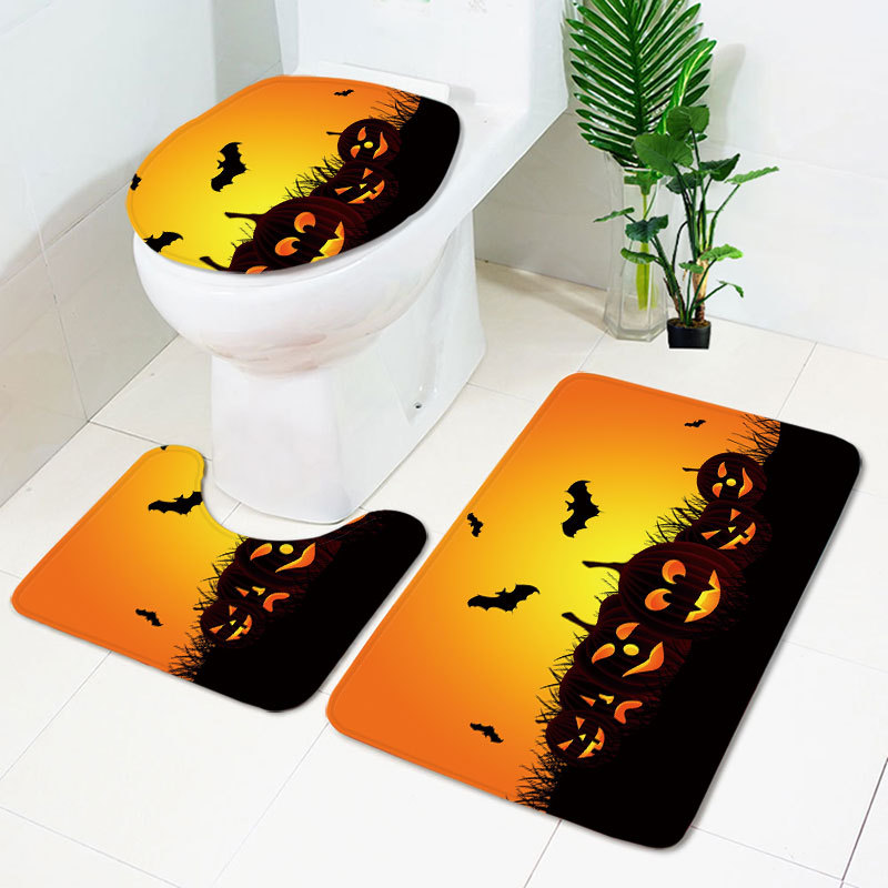 欧美万圣节爆款浴室三件套马桶地垫浴帘浴巾挂画吸水地毯