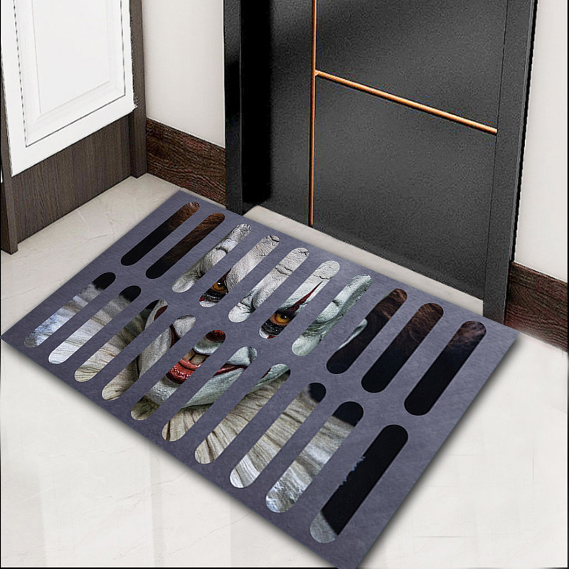 Cross-border new Halloween ghost face crystal velvet for home use, anti-slip floor mat for the entrance hall and living room carpet Specification image