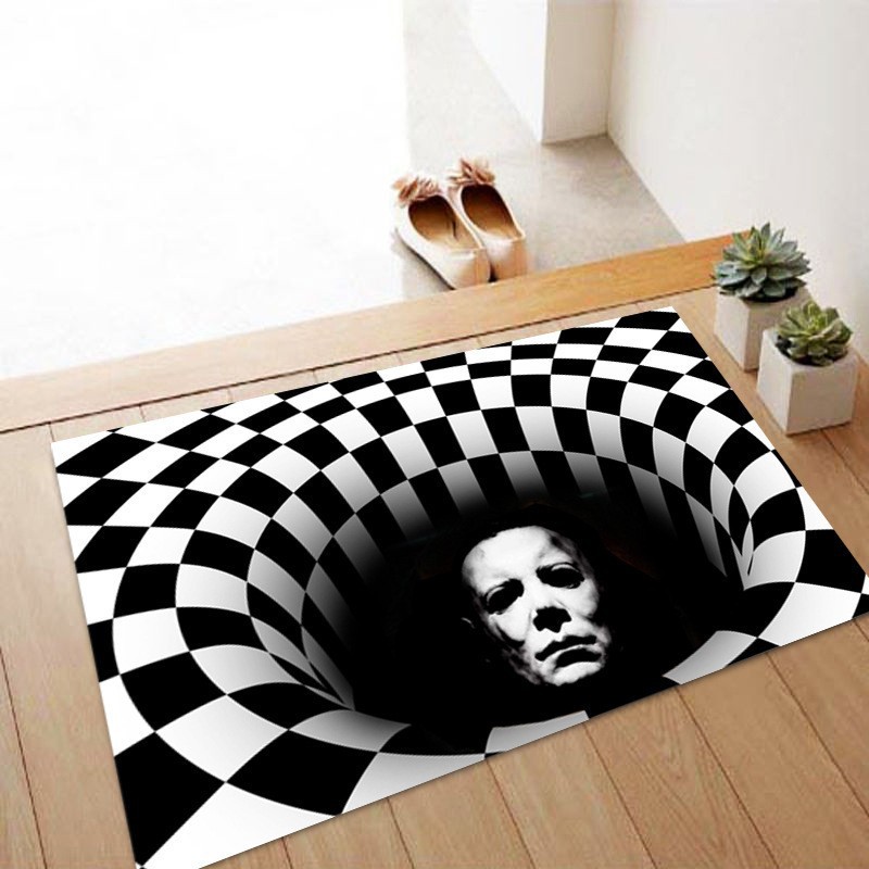 Cross-border new Halloween ghost face crystal velvet for home use, anti-slip floor mat for the entrance hall and living room carpet