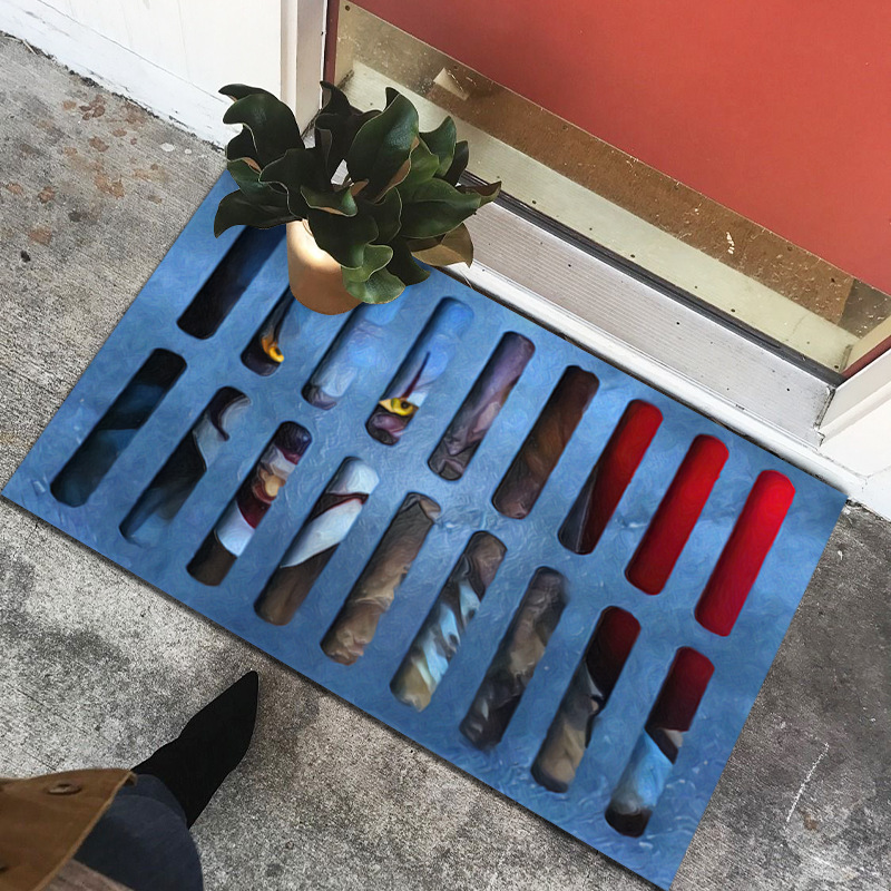 Cross-border new Halloween ghost face crystal velvet for home use, anti-slip floor mat for the entrance hall and living room carpet details Picture