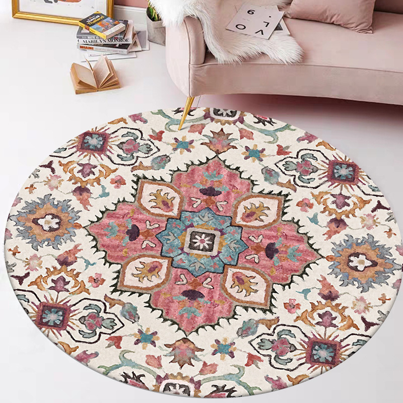 跨境美式乡村花卉印第安民族风客厅卧室吊篮椅防滑圆形地垫地毯图