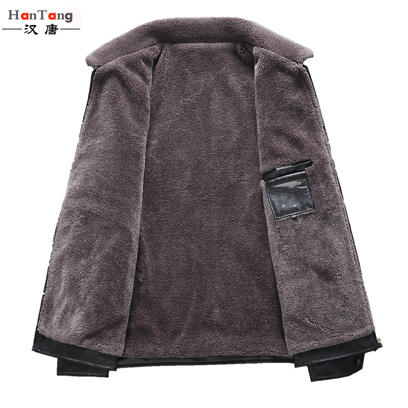 2021 new men's PU leather jacket, winter thickened and fleece casual men's small lapel leather jacket, middle-aged and elderly leather jacket Item Picture