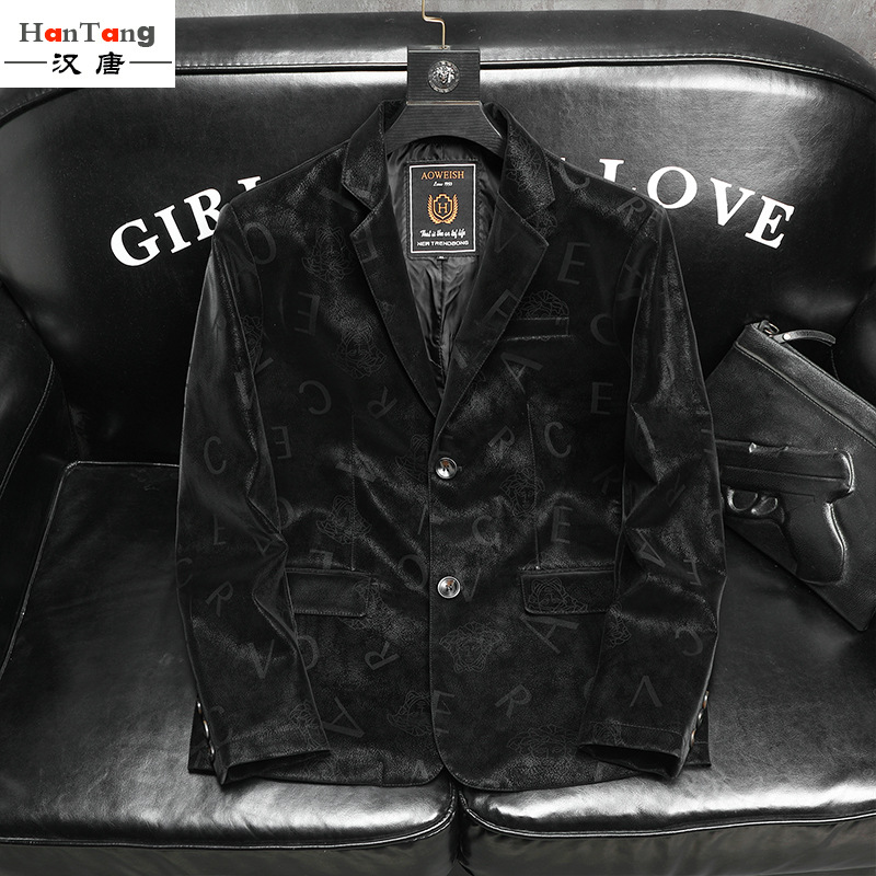 2022 Spring and Autumn New trendy men's casual leather suit, fashionable men's casual jacket for middle-aged and elderly people, factory wholesale details Picture