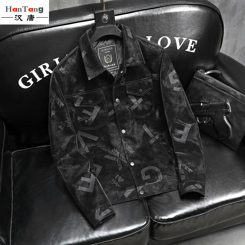 2022 New men's leather jackets, lapels, spring and autumn single-layer men's coats, live-streamed by Internet celebrities, factory direct supply