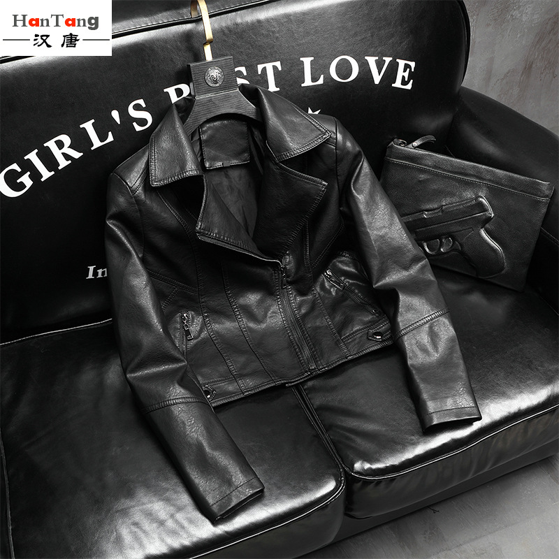 2022新款女士机车皮衣夹克春秋女式皮衣翻领拉链修身韩版外套批发