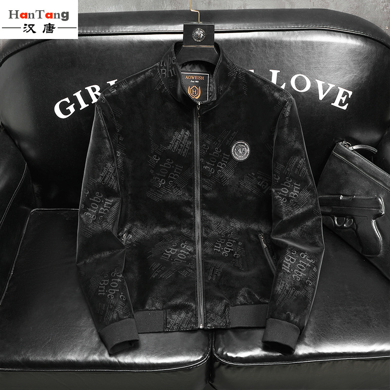 Factory wholesale of 2022 Spring and Autumn trendy men's stand-up collar leather jackets and leather jackets, fashionable men's casual coats for the middle-aged and elderly details Picture