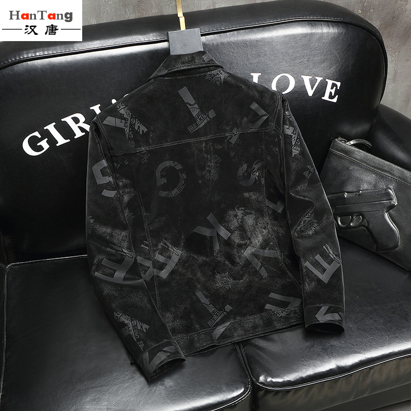 2022 New men's leather jackets, lapels, spring and autumn single-layer men's coats, live-streamed by Internet celebrities, factory direct supply Specification image