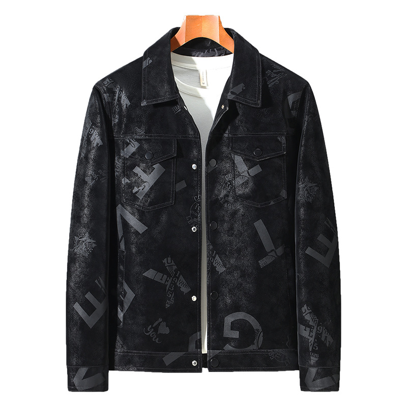 2022 New men's leather jackets, lapels, spring and autumn single-layer men's coats, live-streamed by Internet celebrities, factory direct supply Item Picture