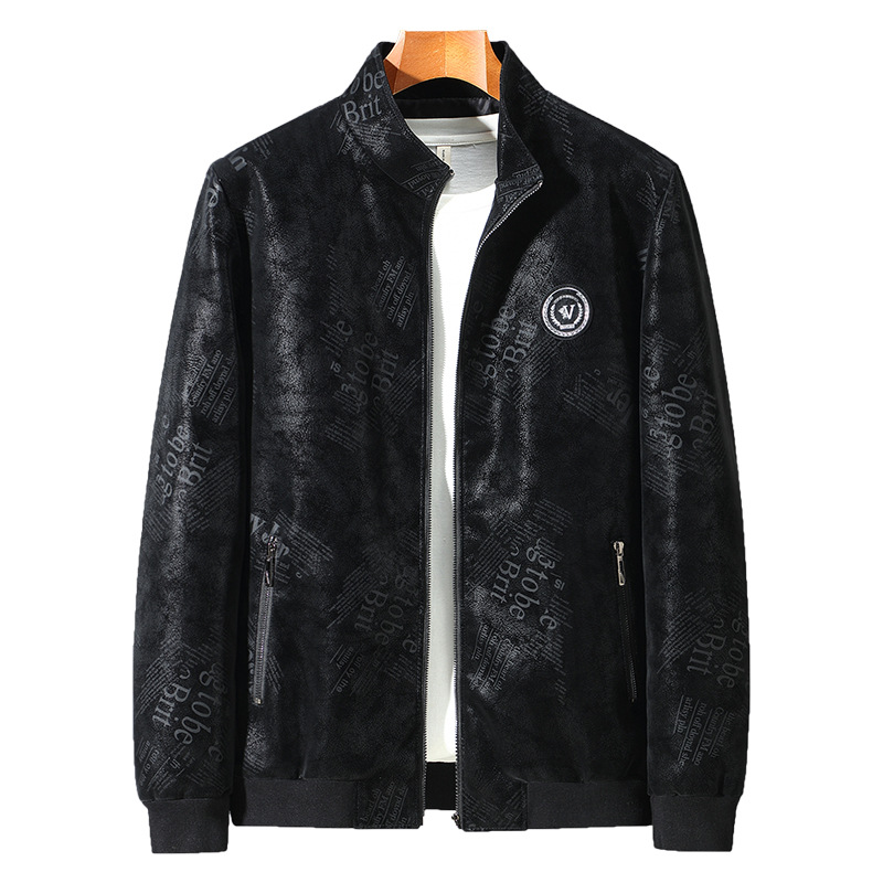 Factory wholesale of 2022 Spring and Autumn trendy men's stand-up collar leather jackets and leather jackets, fashionable men's casual coats for the middle-aged and elderly Item Picture