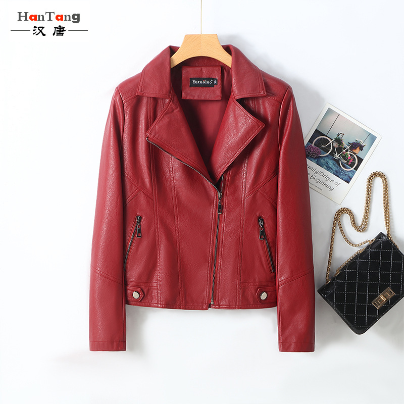 2022 New style women's motorcycle leather jacket, spring and autumn thin women's leather jacket, lapel zipper slim Korean-style coat Application Scenario