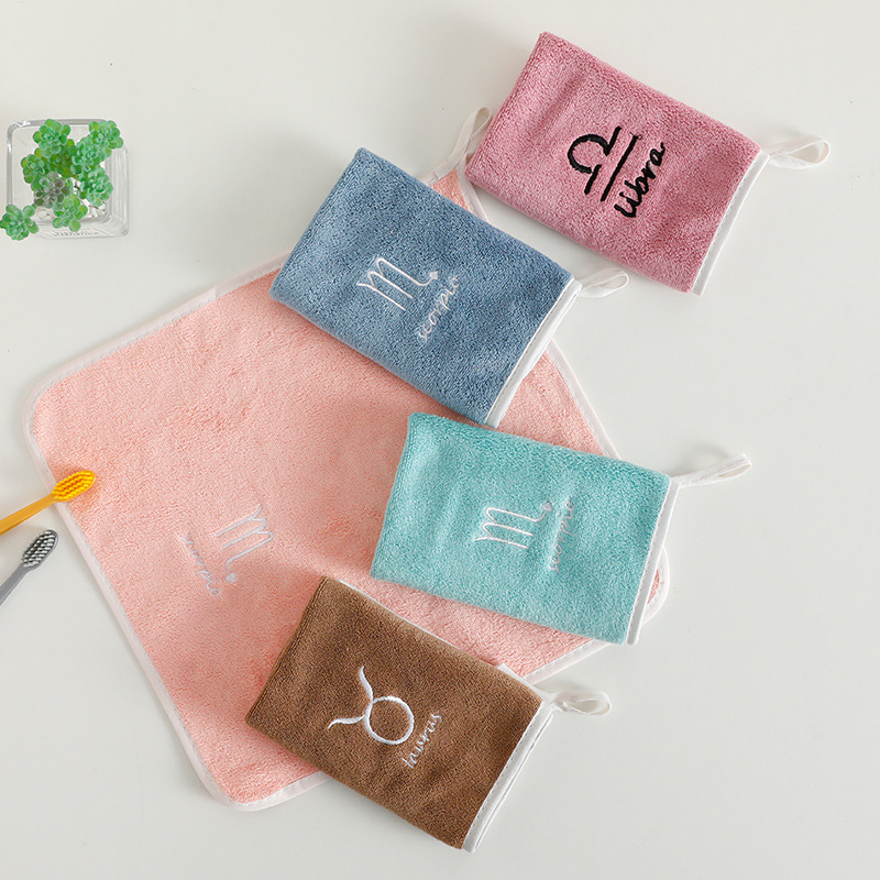 Constellation Embroidery Towel Youth Pie Bag Edge Can Be Hung Children's Hand Towel Than Pure Cotton Absorbent Soft Manufacturers Wholesale Household Small Square Towel Hanging Towel Towel Kitchen Absorbent Oil Absorbent Towel Children's Towel Specification drawing