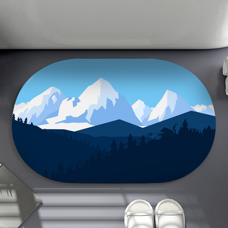 Simple landscape soft diatom mud rubber floor mat, tech velvet bathroom mat, household fixed water absorption, anti-slip, cross-border Specification image