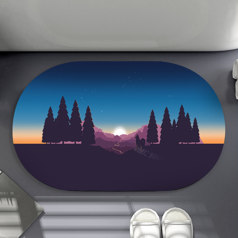 Simple landscape soft diatom mud rubber floor mat, tech velvet bathroom mat, household fixed water absorption, anti-slip, cross-border Application Scenario