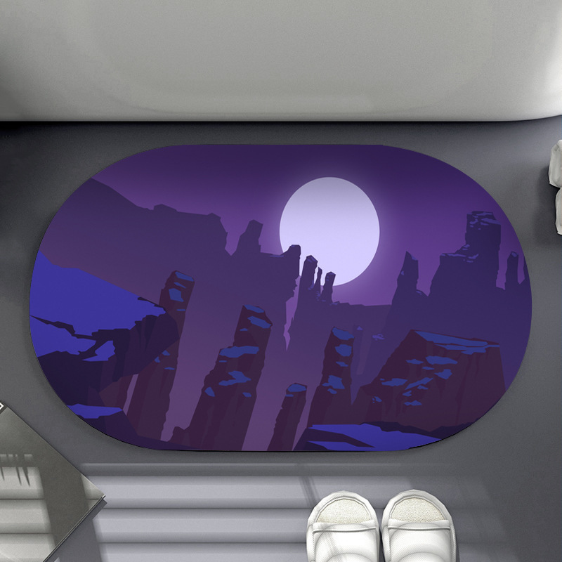 Simple landscape soft diatom mud rubber floor mat, tech velvet bathroom mat, household fixed water absorption, anti-slip, cross-border Item Picture