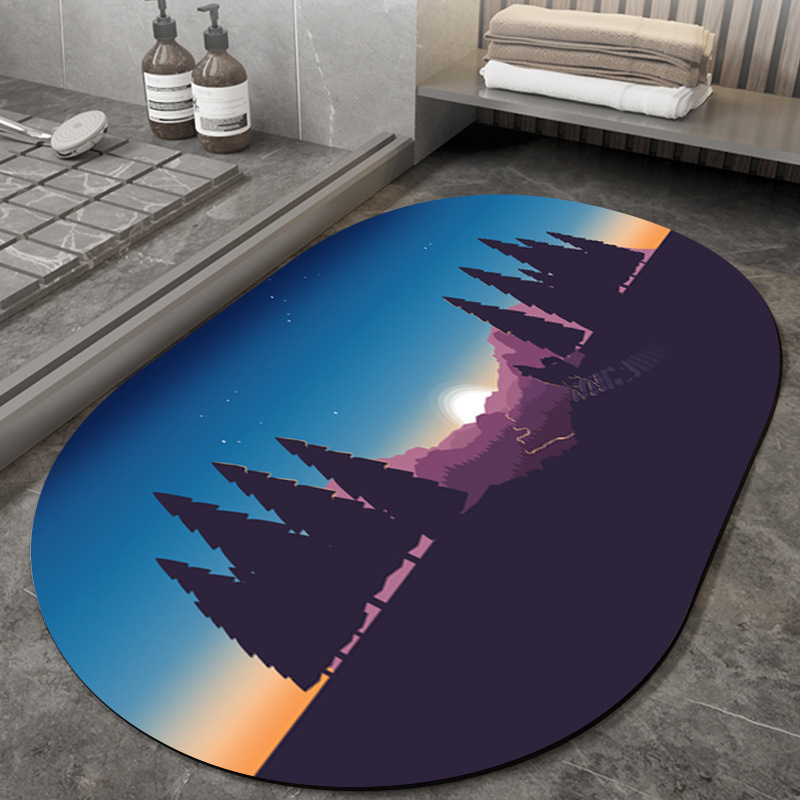 Simple landscape soft diatom mud rubber floor mat, tech velvet bathroom mat, household fixed water absorption, anti-slip, cross-border