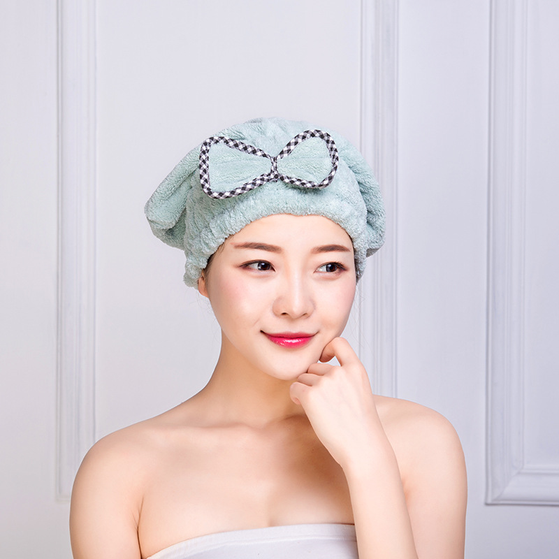 【LOVELY HOME】【 Chi Jia 】 Coral Velvet Shower Cap Dry Hair Cap Thickened Absorbent Princess Dry Hair Towel Wholesale Headscarf Bow Dry Hair Cap Application Scenario