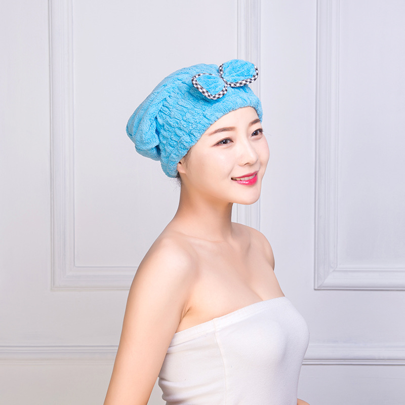 【LOVELY HOME】【 Chi Jia 】 Coral Velvet Shower Cap Dry Hair Cap Thickened Absorbent Princess Dry Hair Towel Wholesale Headscarf Bow Dry Hair Cap Specification image