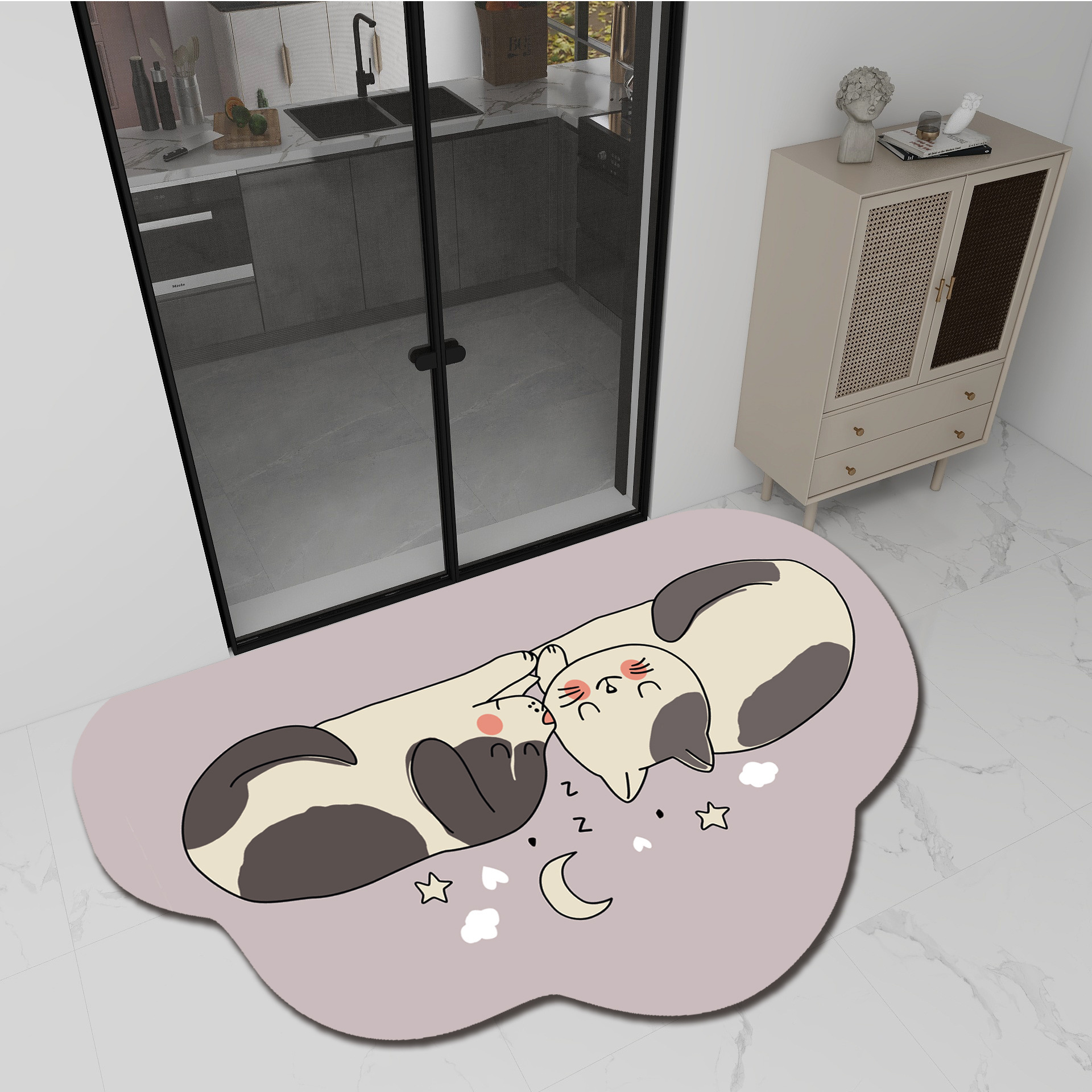 Wholesale imitation cashmere floor MATS, cartoon-shaped entrance door MATS, bathroom and bathroom water-absorbing and anti-slip plush carpets for foreign trade Specification image