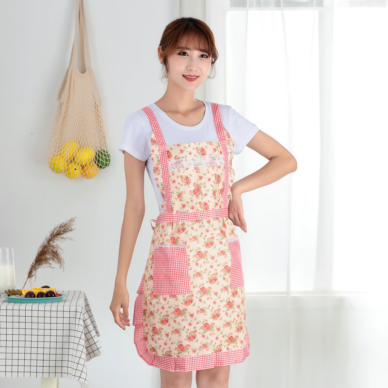 Modern simplicity printed pink Princess Apron Kitchen Family bib kitchen family sleeveless apron with halter straps thumbnail
