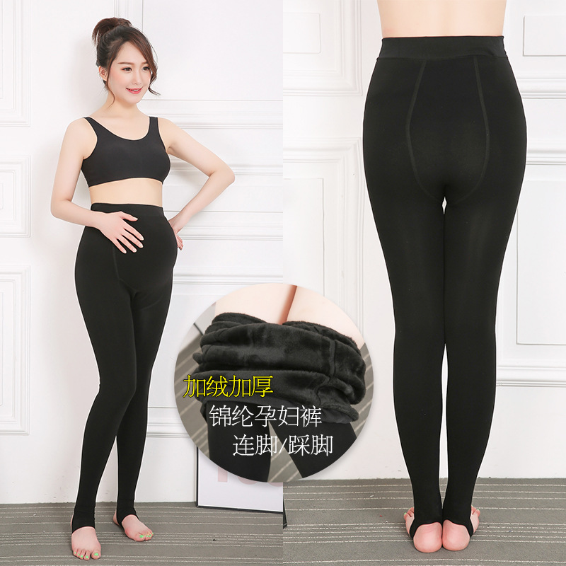 2022 New style nylon pregnant women's leggings for autumn and winter with fleece on the outside, warm cotton pants for pregnant women, large-sized one-piece pantyhose Application Scenario