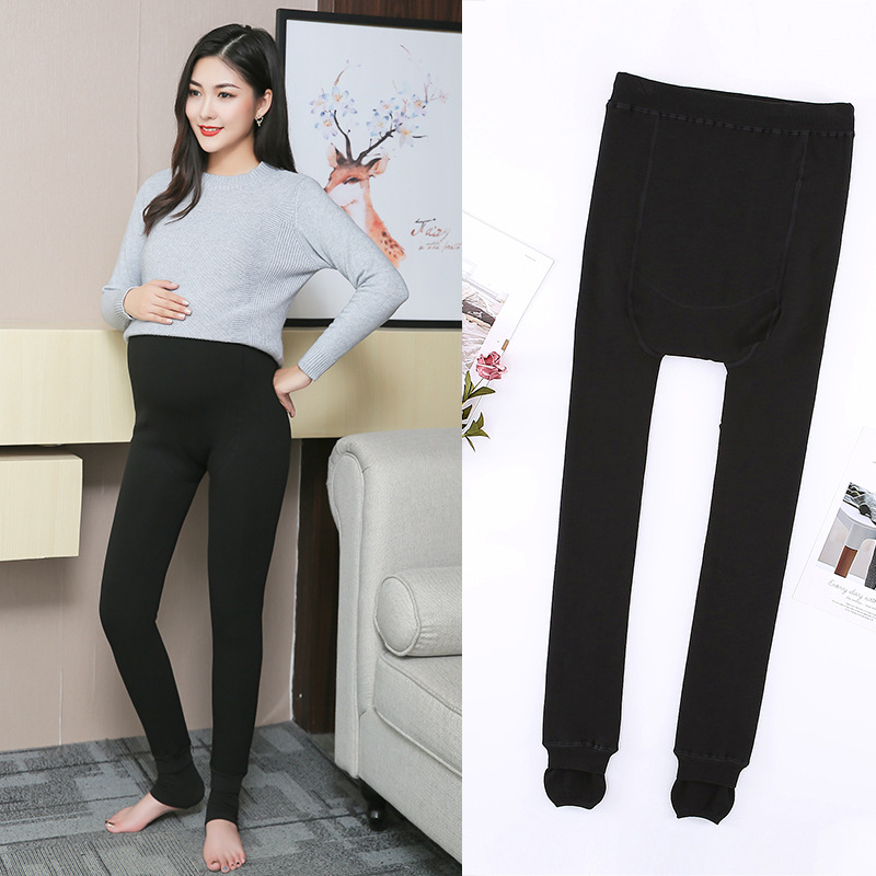 Pregnant women can wear large-sized seven-color cotton and fleece belly support pants for autumn and winter. Adjustable and warm cotton tights for women's feet