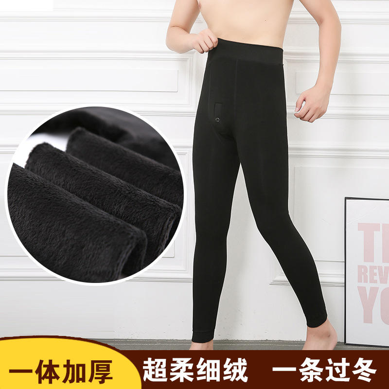 For men in autumn and winter, thick and warm high-waisted one-piece cotton pantyhose with elastic and slim fit, wear large-sized long Johns underneath details Picture