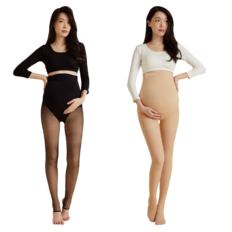 Double-layer maternity pantyhose for autumn and winter, fleece and thickened pantyhose, sheer leggings for women, flesh-colored maternity wear for supporting the abdomen and stepping feet Item Picture