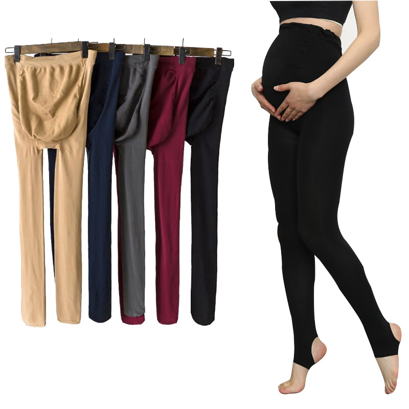 Spring and Autumn's new velvet 320D maternity pantyhose for wearing outside, adjustable belly support, large-sized pantyhose, flesh-colored foot socks Item Picture