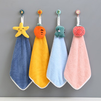 Coral wool hand towel absorbent rag cartoon towel hanging kitchen bathroom soft skin friendly hand towel cartoon towel kitchen towel hanging towel cleaning towel children's towel